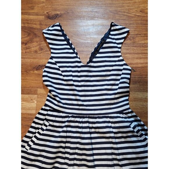 Zara Basics Size S Black & White Striped A‎ Line V Neck Dress - Picture 3 of 4